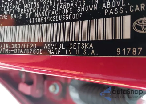 2013 Toyota Camry Se z USA, uszkodzony, nr VIN 4T1BF1FK2DU660007